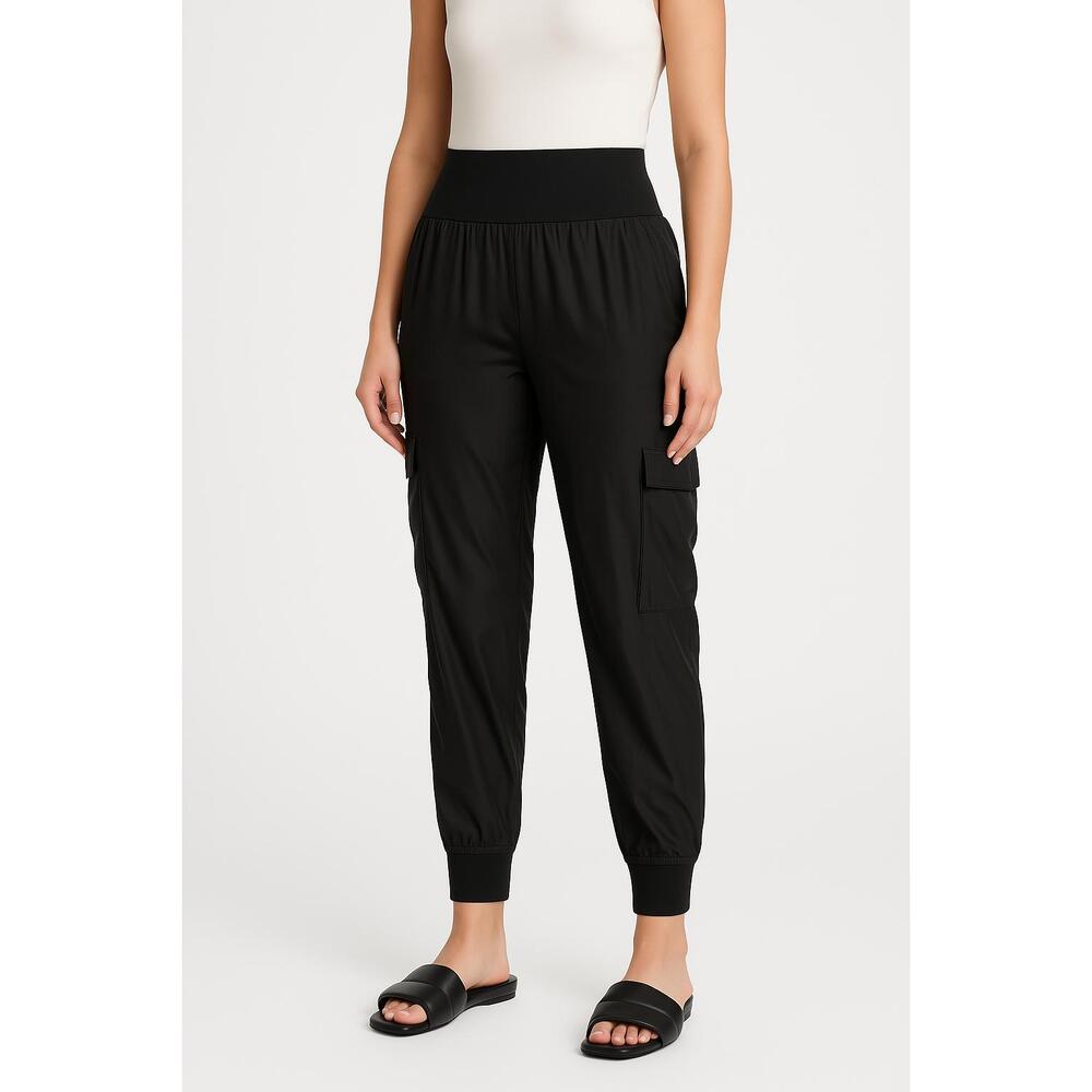 Cinq À Sept Black Elastic Waist Cargo Pockets Cuffed Jogger Pants XL
